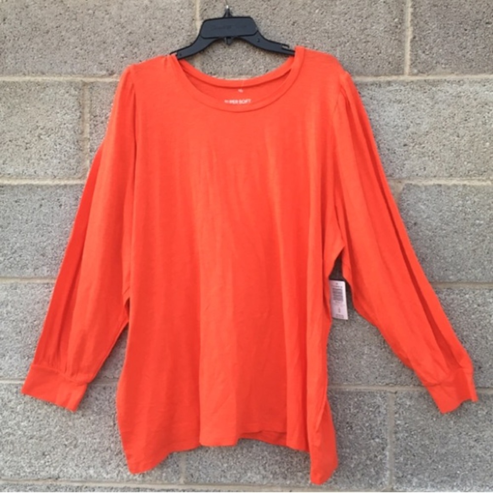 NWT Torrid 4 Super Soft Women's Orange Slub Jersey Long Puff Sleeve T-Shirt 4X